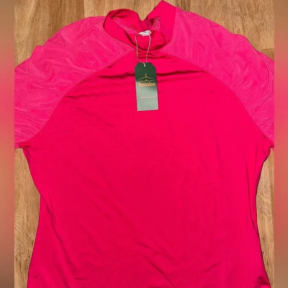 HOT PINK BODY SUIT NWT LONG SLEEVED RUCHED SNAP CROTCH SEXY MOCK NECK XL - Picture 3 of 8